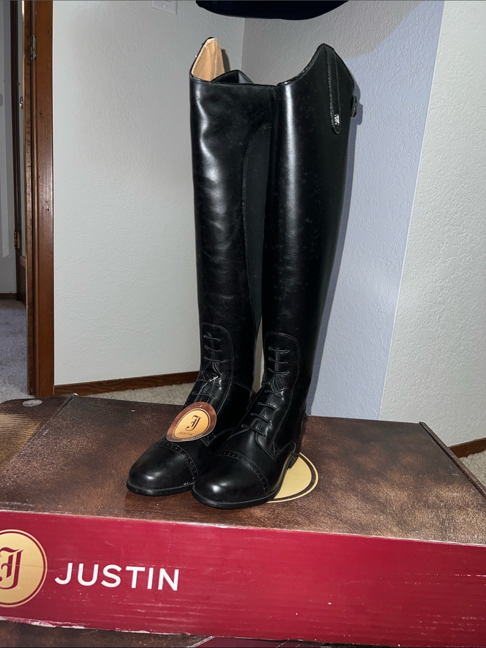 Justin Boots Black Over-the-Knee Lace-Front Riding Boots